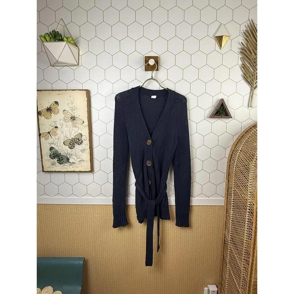 J.Crew Navy 100% Cotton Ribbed Wooden Button Cardigan - Size - Small